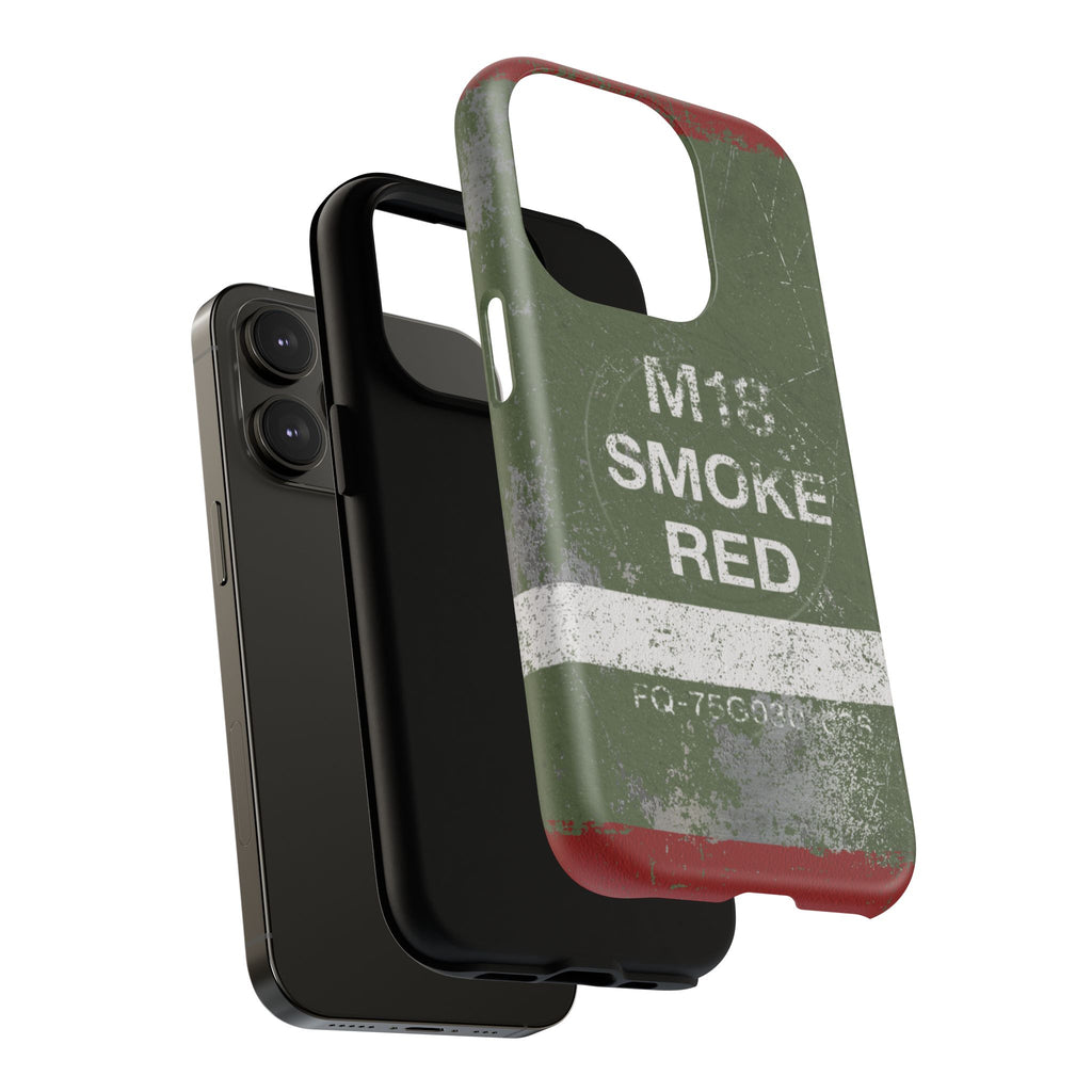 MagSafe® Compatible Distressed M18 Smoke Red Magnetic Phone Case — Military Green Weathered Design