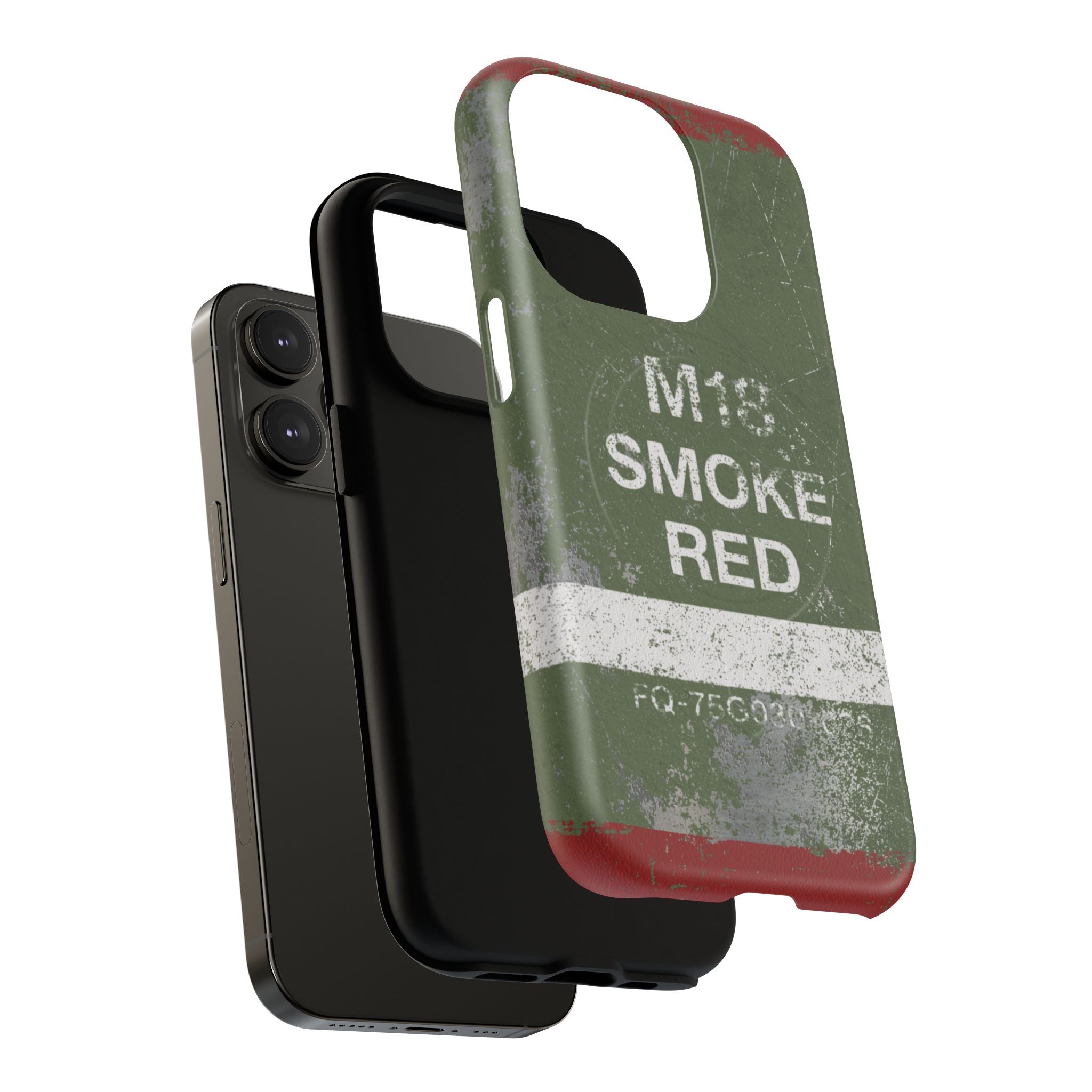 MagSafe® Compatible Distressed M18 Smoke Red Magnetic Phone Case — Military Green Weathered Design