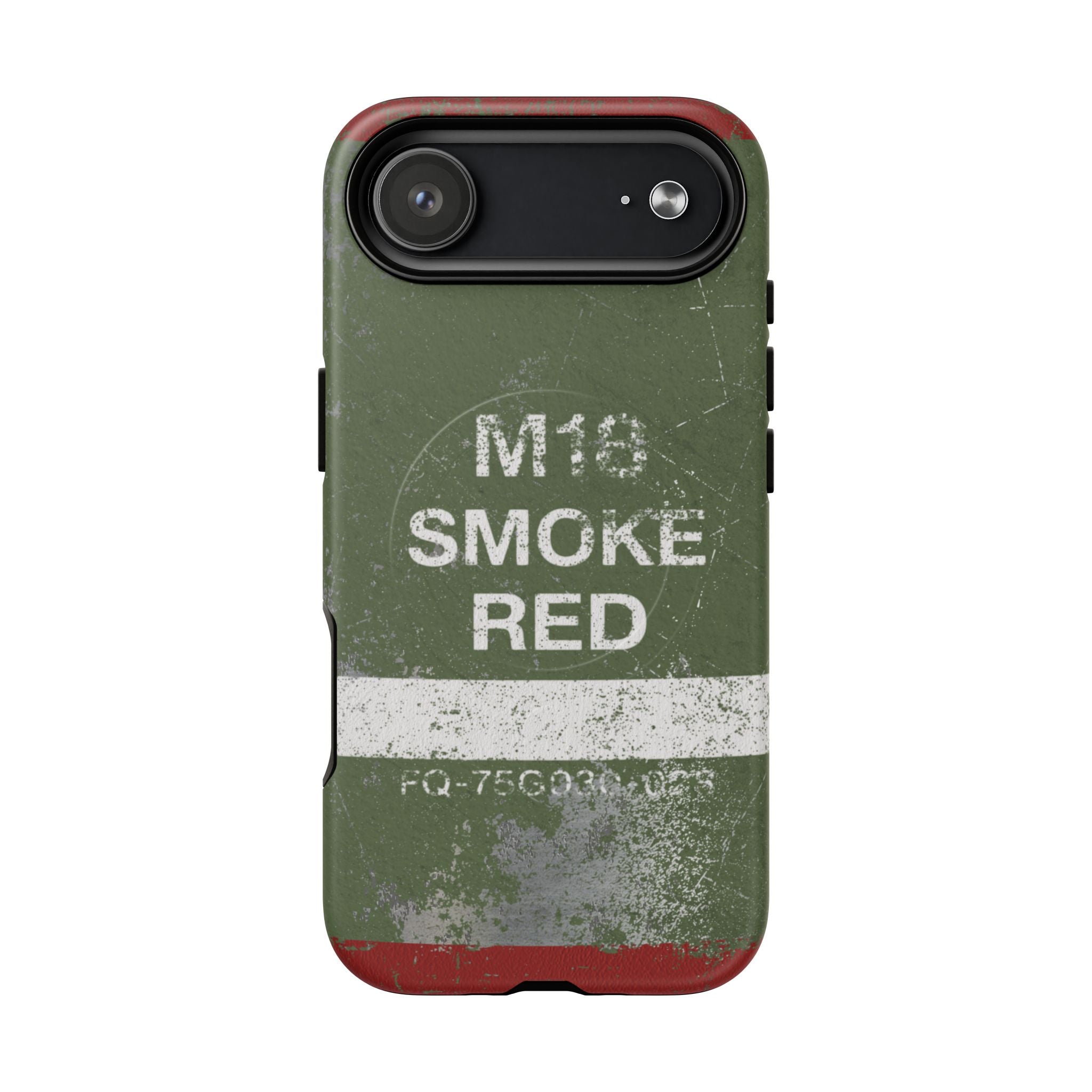 MagSafe® Compatible Distressed M18 Smoke Red Magnetic Phone Case — Military Green Weathered Design