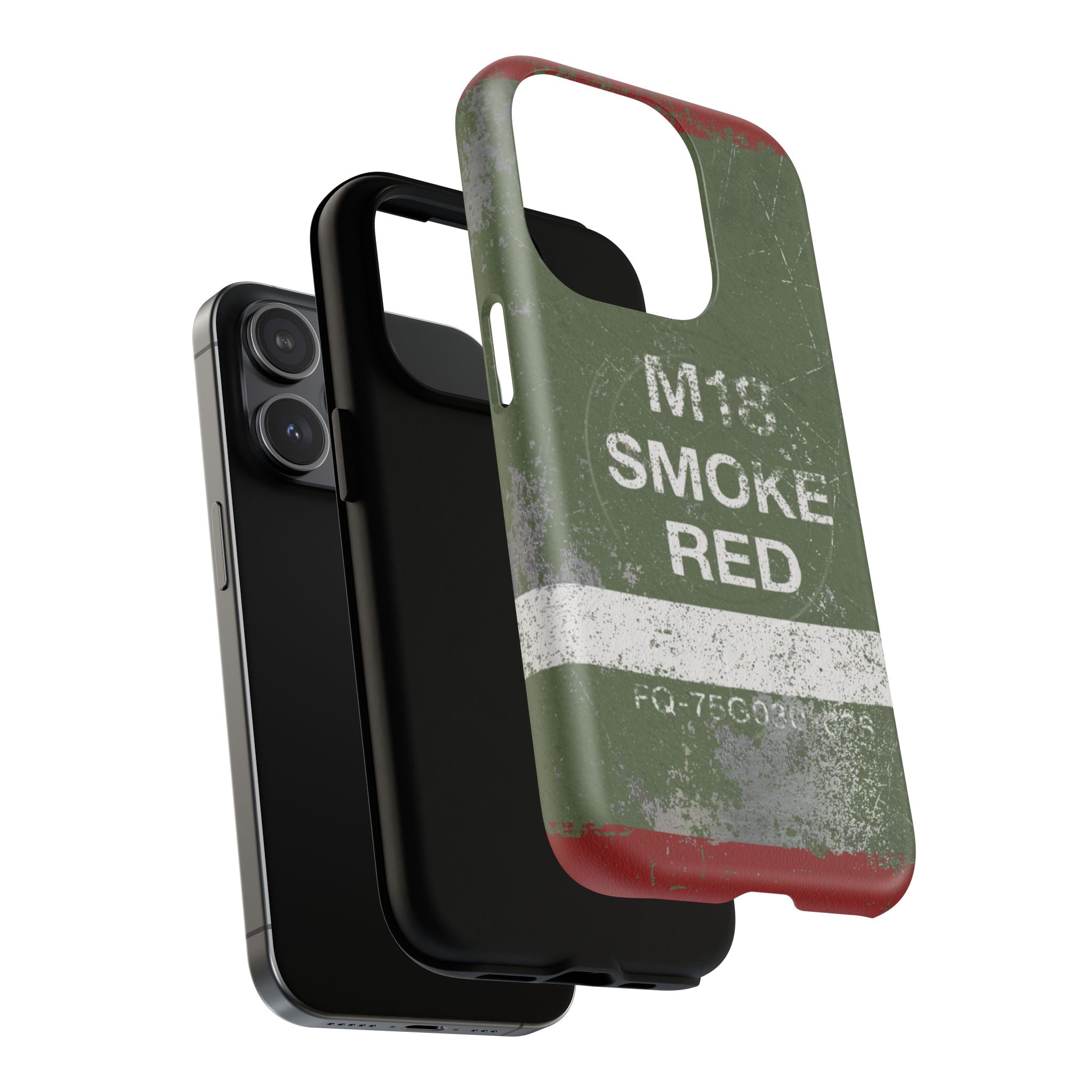 MagSafe® Compatible Distressed M18 Smoke Red Magnetic Phone Case — Military Green Weathered Design
