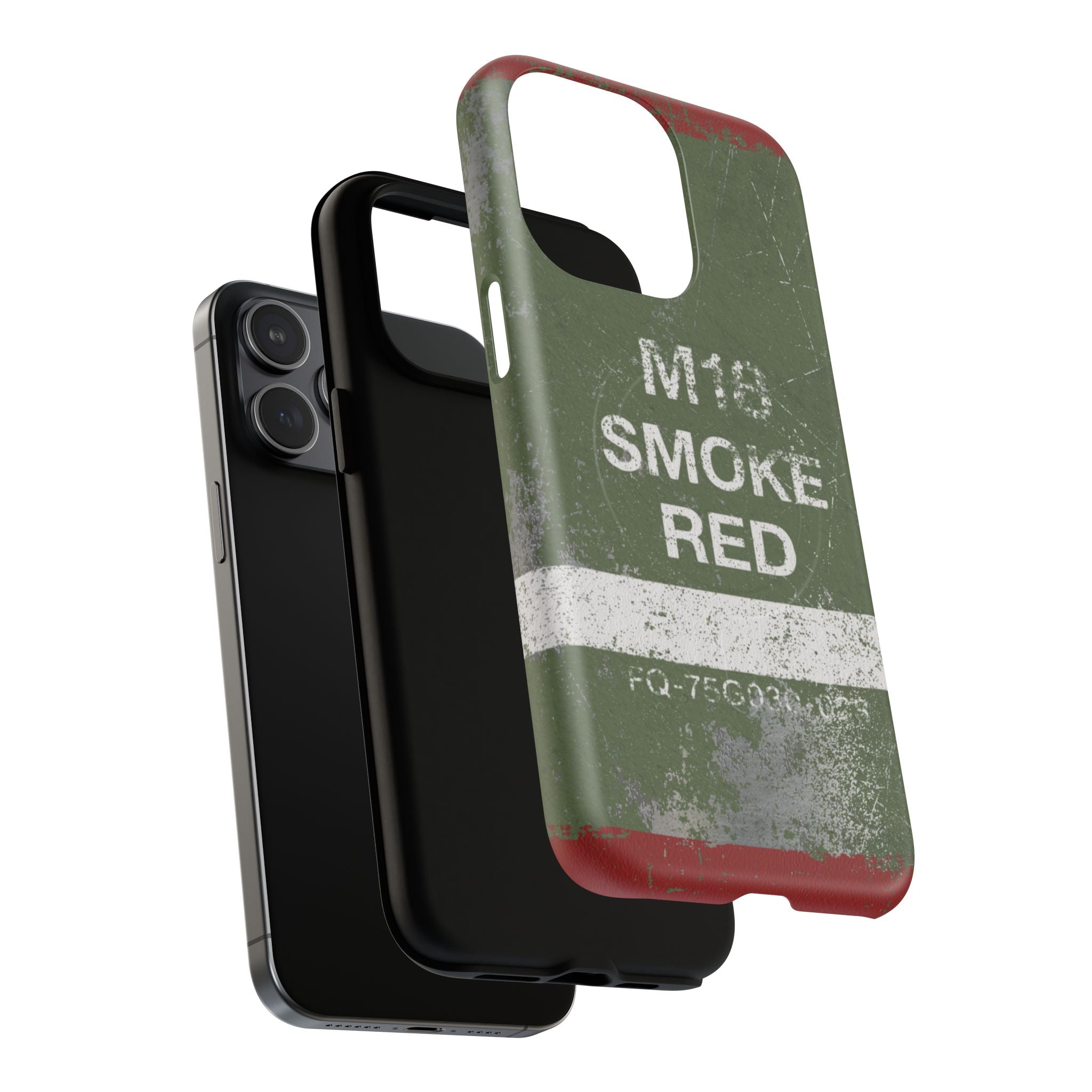 MagSafe® Compatible Distressed M18 Smoke Red Magnetic Phone Case — Military Green Weathered Design