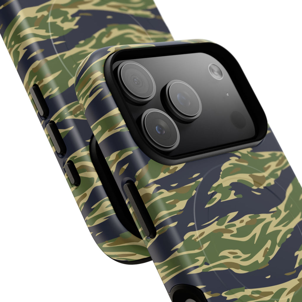 MagSafe® Compatible Tiger Stripe Camouflage iPhone Case – Matte Protective Military Camo Cover
