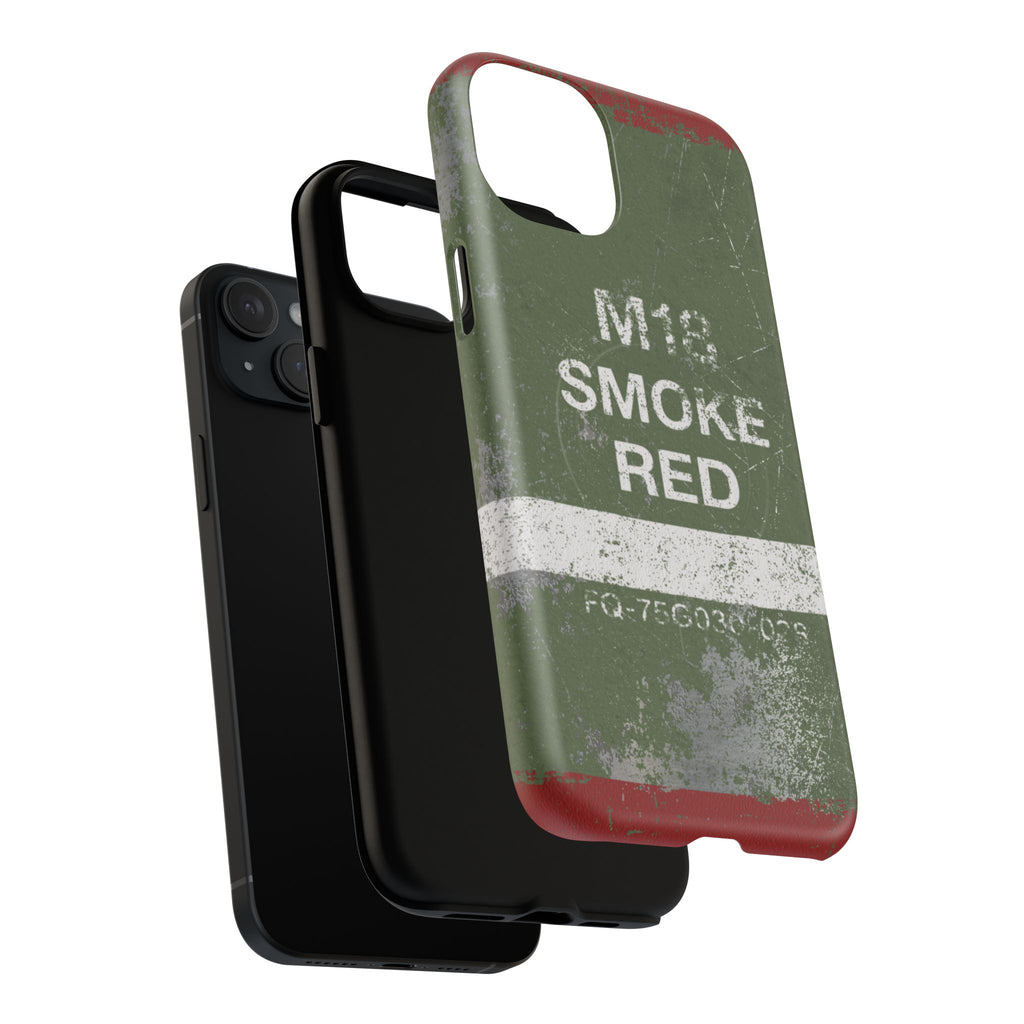 MagSafe® Compatible Distressed M18 Smoke Red Magnetic Phone Case — Military Green Weathered Design