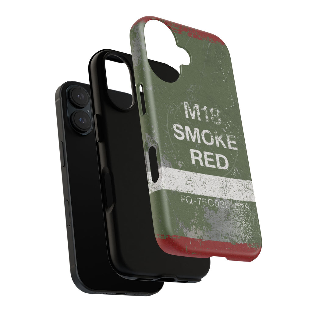 MagSafe® Compatible Distressed M18 Smoke Red Magnetic Phone Case — Military Green Weathered Design