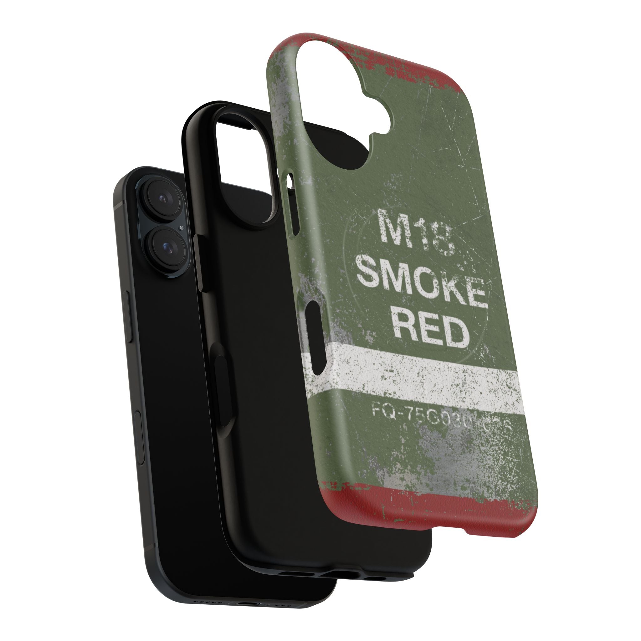 MagSafe® Compatible Distressed M18 Smoke Red Magnetic Phone Case — Military Green Weathered Design