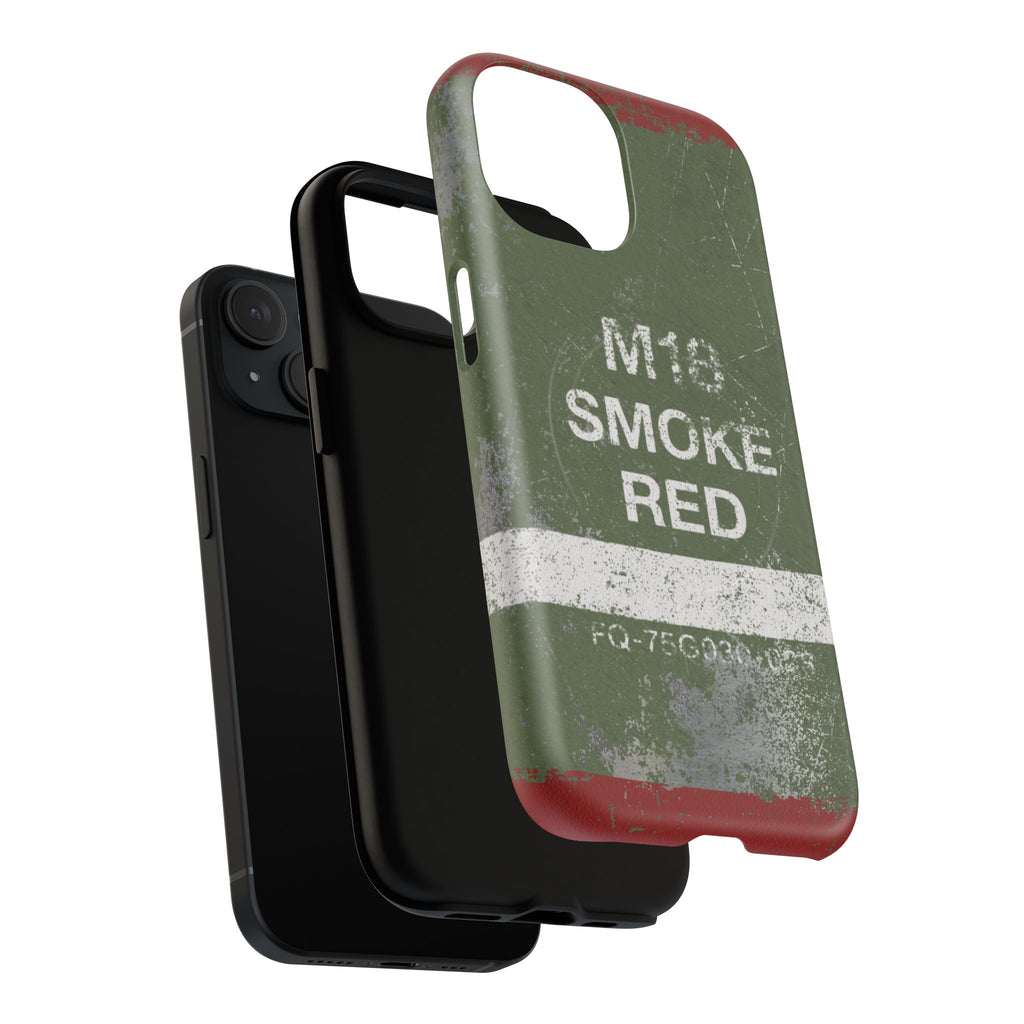 MagSafe® Compatible Distressed M18 Smoke Red Magnetic Phone Case — Military Green Weathered Design