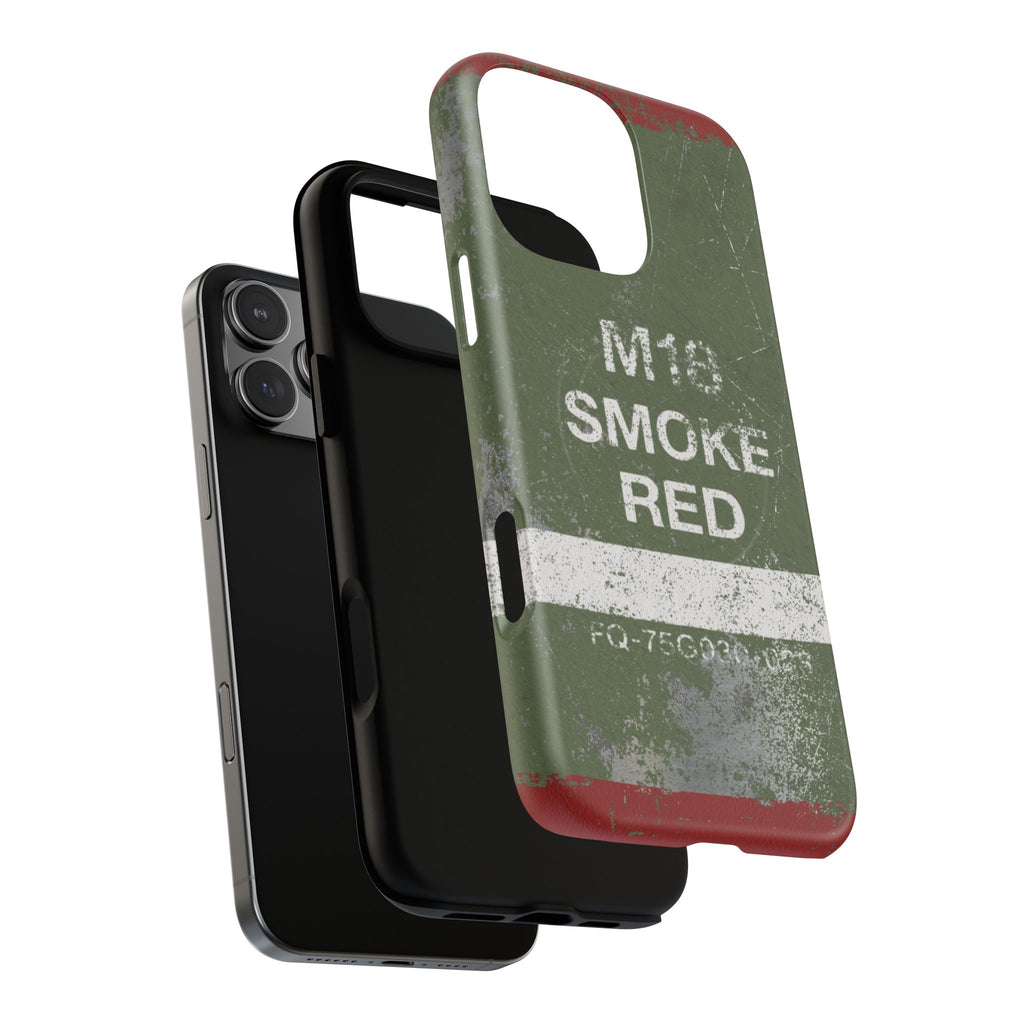 MagSafe® Compatible Distressed M18 Smoke Red Magnetic Phone Case — Military Green Weathered Design