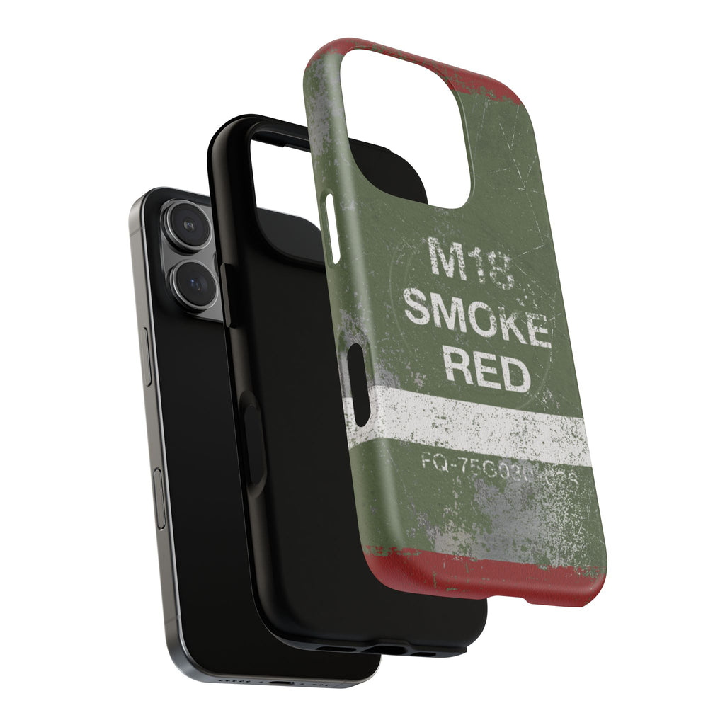MagSafe® Compatible Distressed M18 Smoke Red Magnetic Phone Case — Military Green Weathered Design