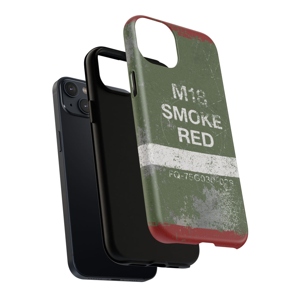 MagSafe® Compatible Distressed M18 Smoke Red Magnetic Phone Case — Military Green Weathered Design