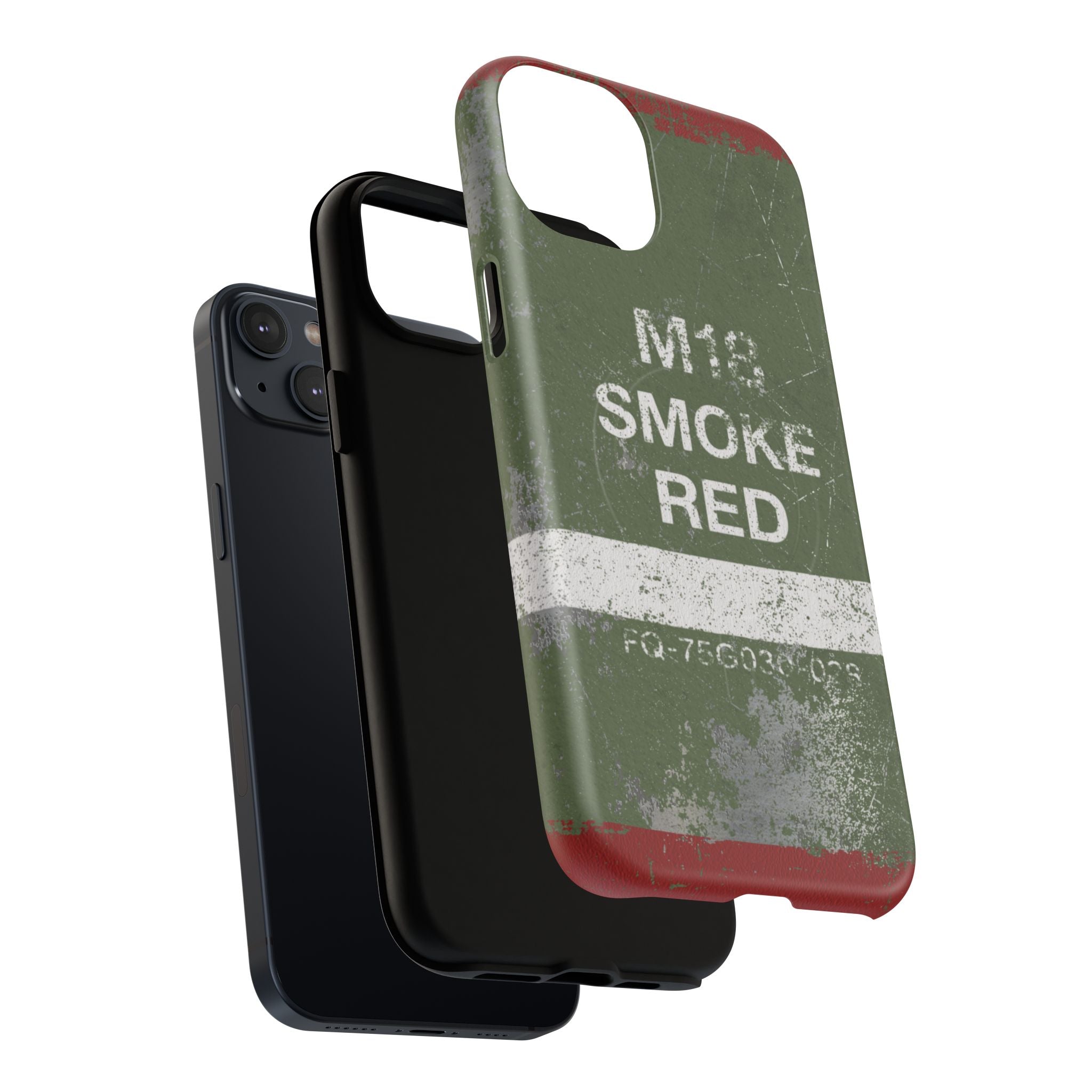 MagSafe® Compatible Distressed M18 Smoke Red Magnetic Phone Case — Military Green Weathered Design